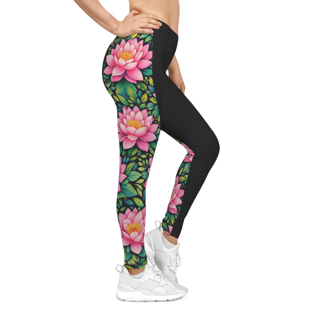 Lotus Flow Women's Casual Leggings — Floral Yoga Leggings