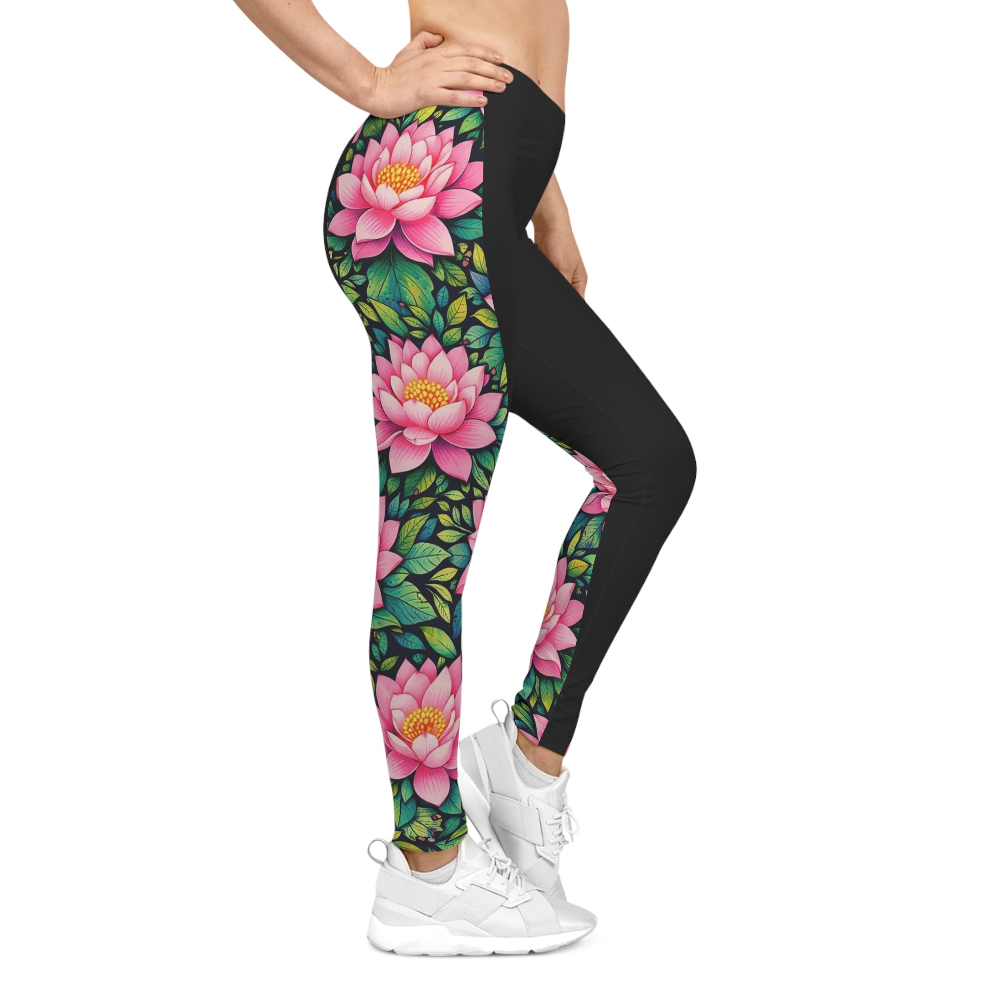 Lotus Flow Women's Casual Leggings — Floral Yoga Leggings