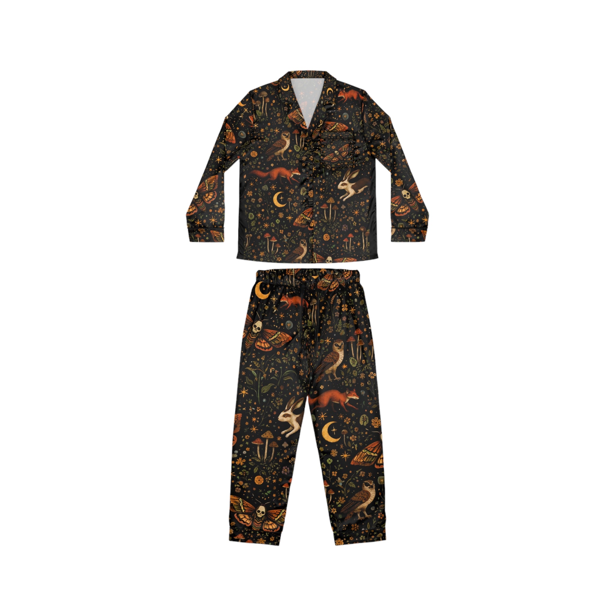 Women's Satin Pajama Set — Celestial Moth & Fox Printed Loungewear