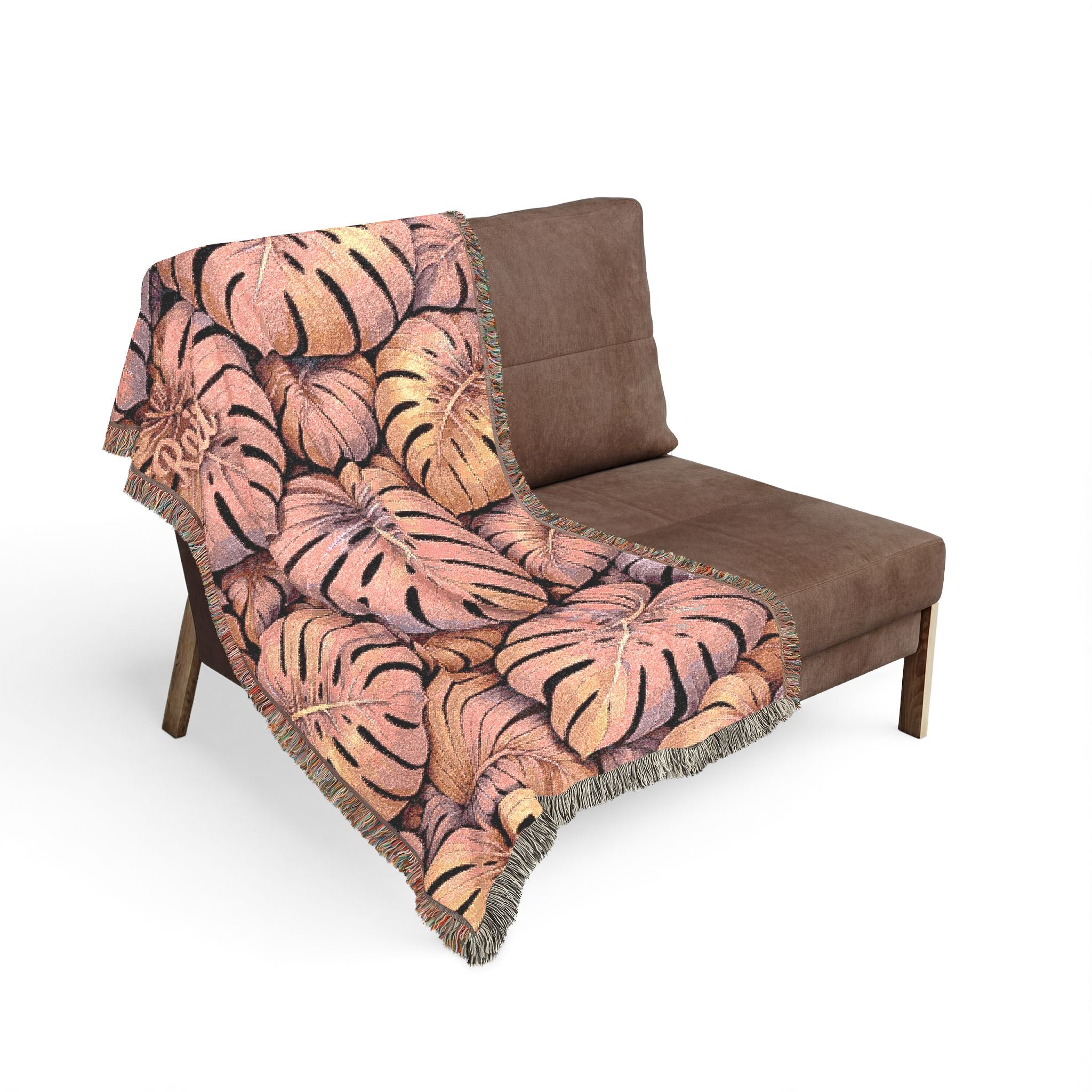 Tropical Monstera Woven Blanket – Boho Leaf Throw for Living Room & Beach