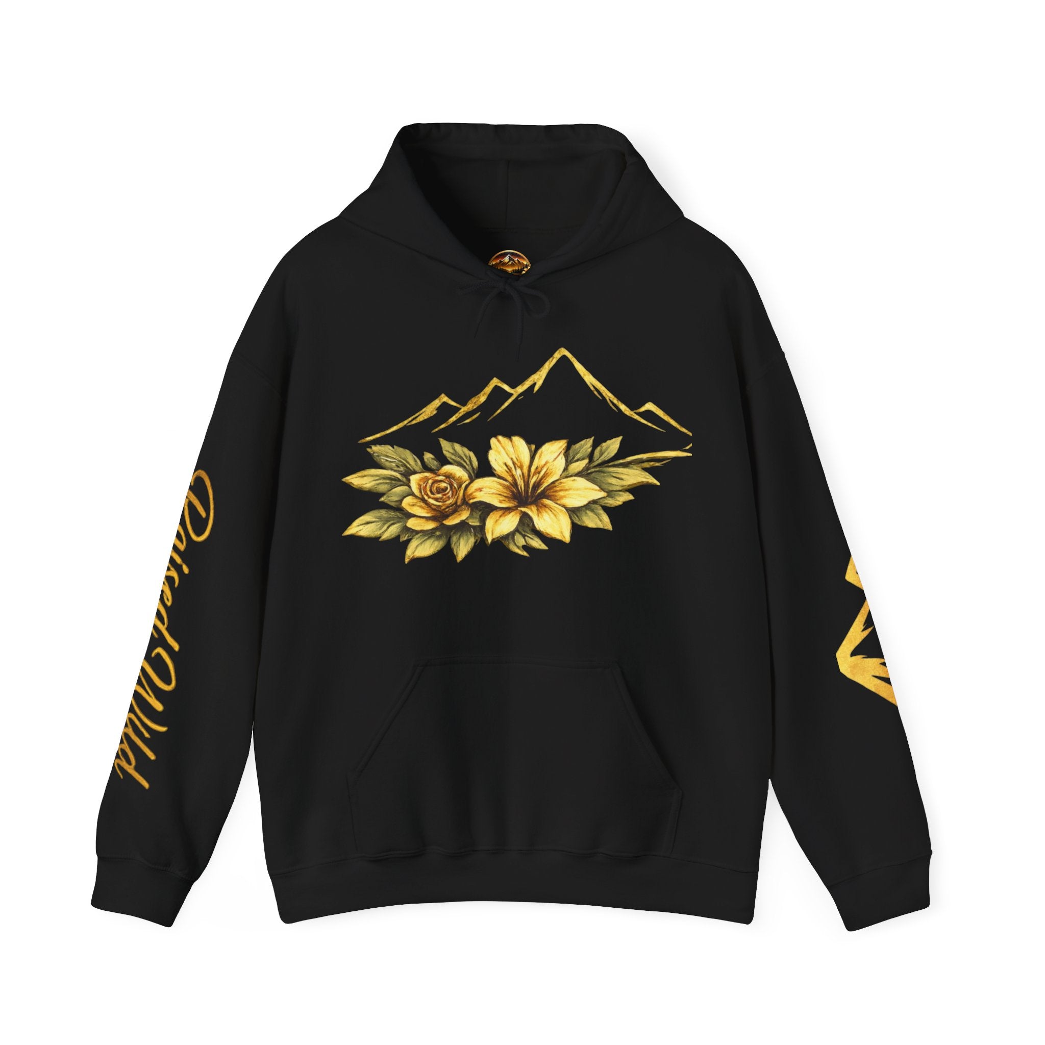 Golden Mountain Floral Hoodie — Nature-Inspired Adventure Pullover