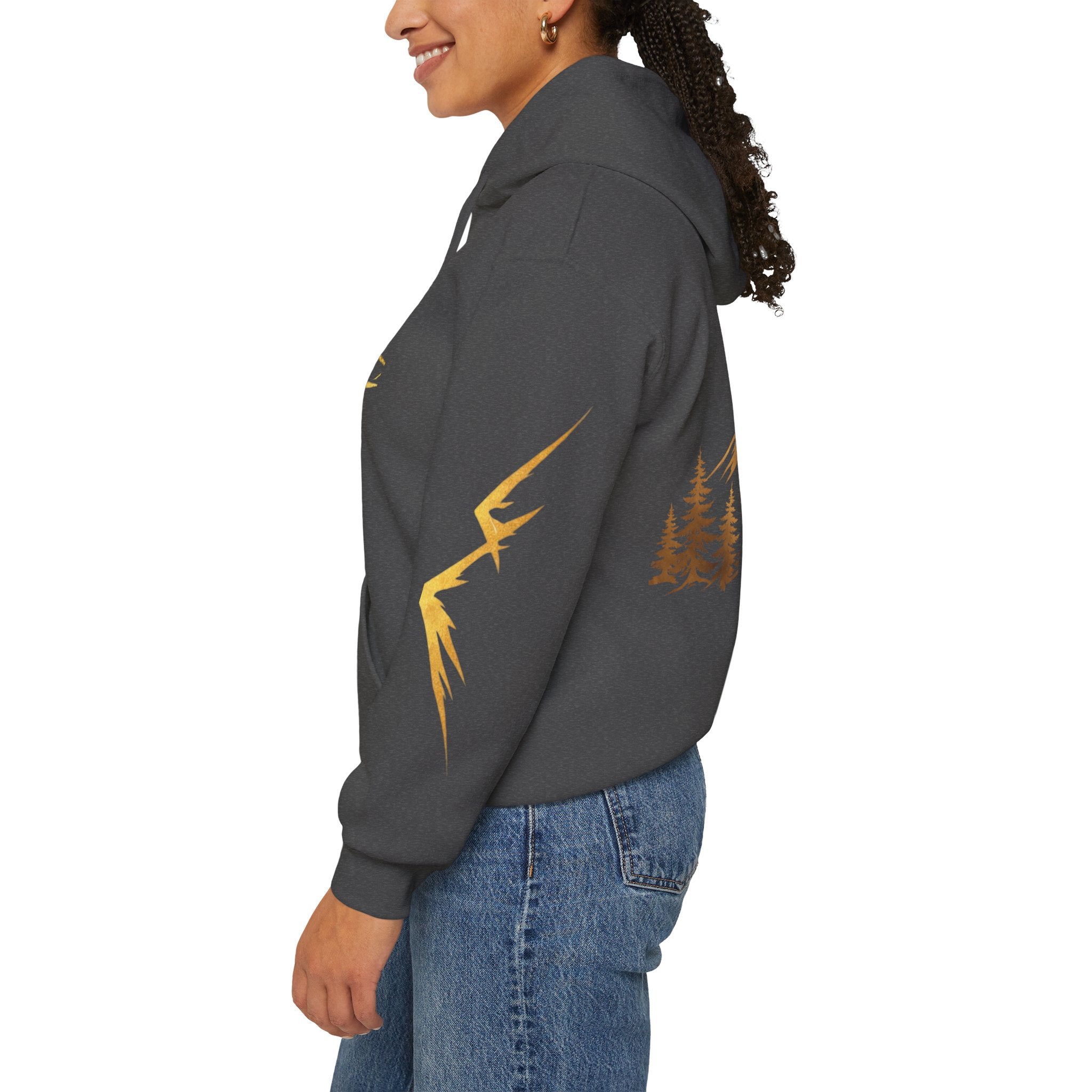 Golden Mountain Floral Hoodie — Nature-Inspired Adventure Pullover