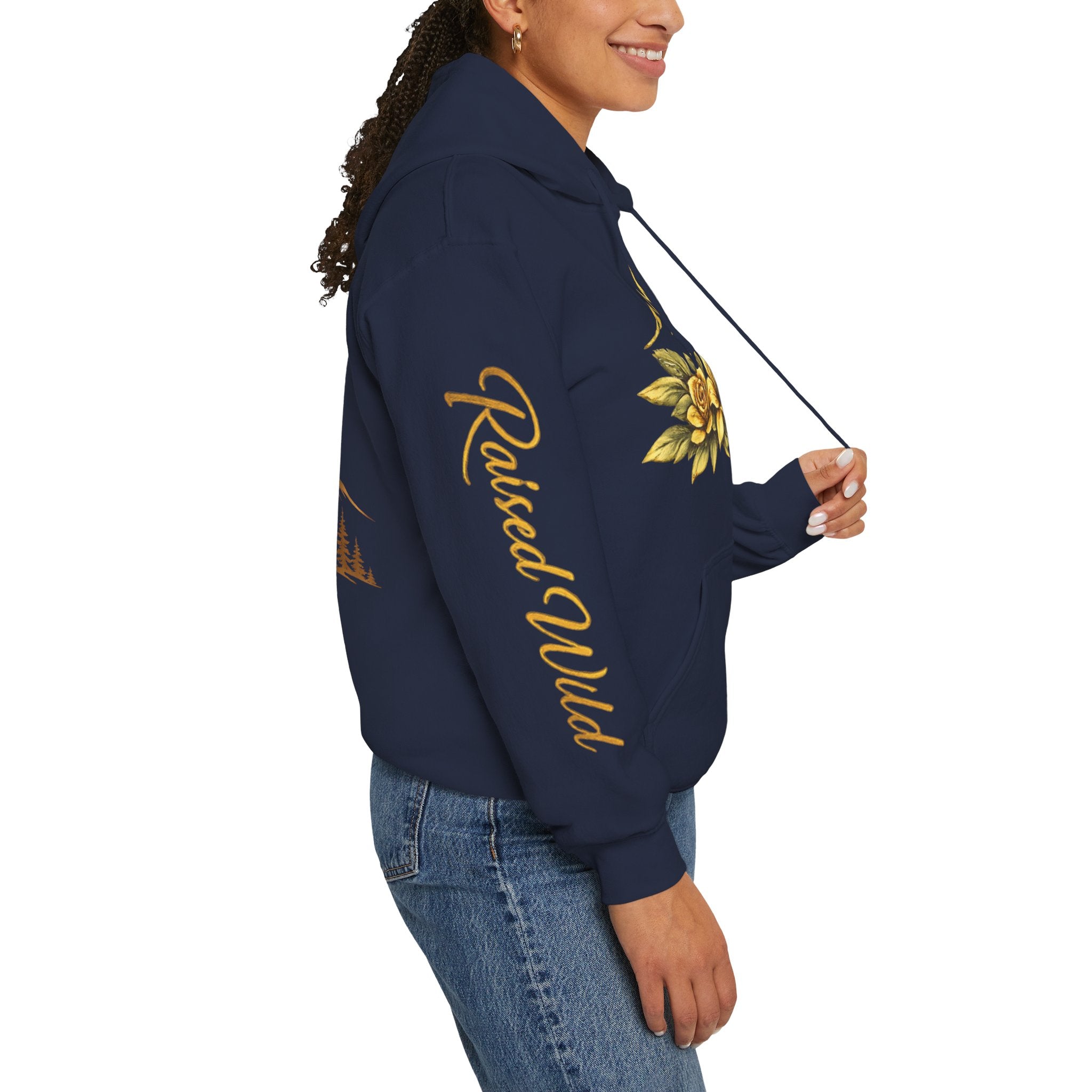 Golden Mountain Floral Hoodie — Nature-Inspired Adventure Pullover