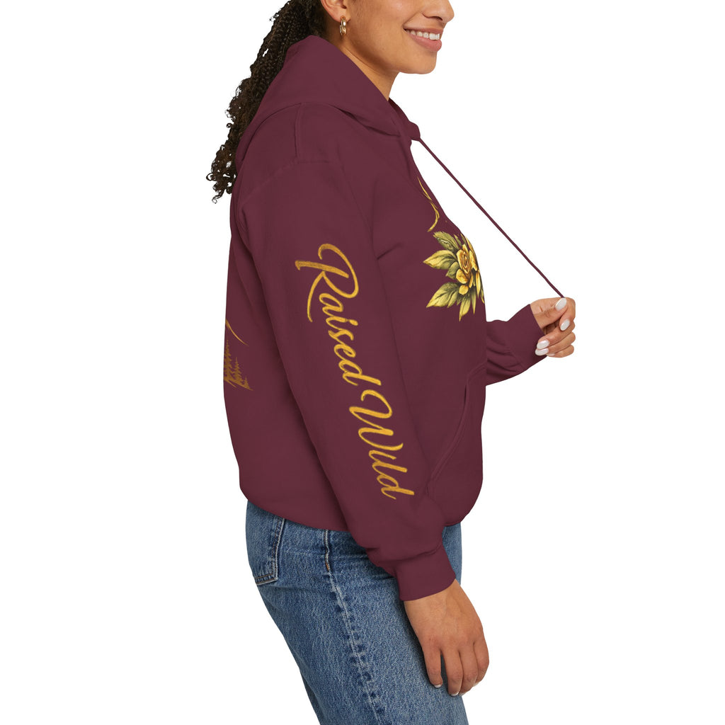 Golden Mountain Floral Hoodie — Nature-Inspired Adventure Pullover