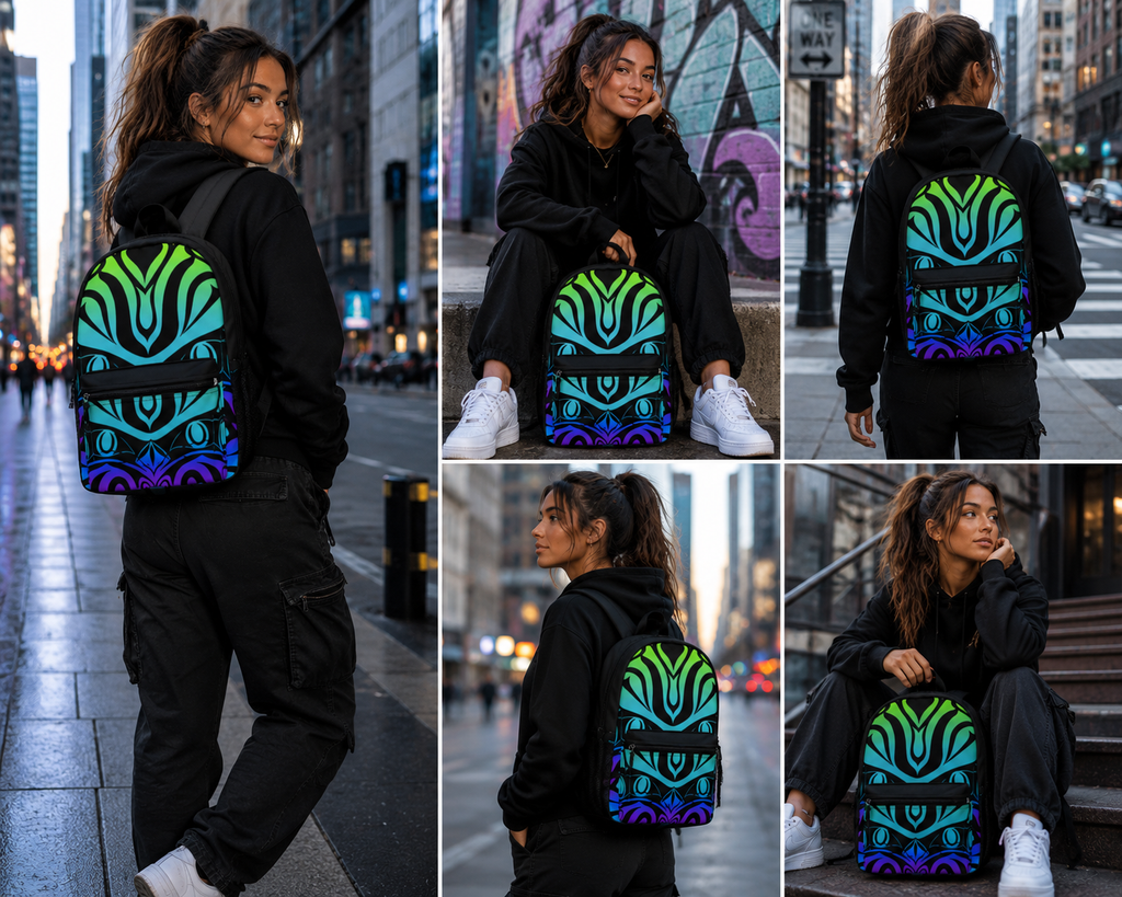 Electric Tribe Backpack — Vibrant Blue Green Purple