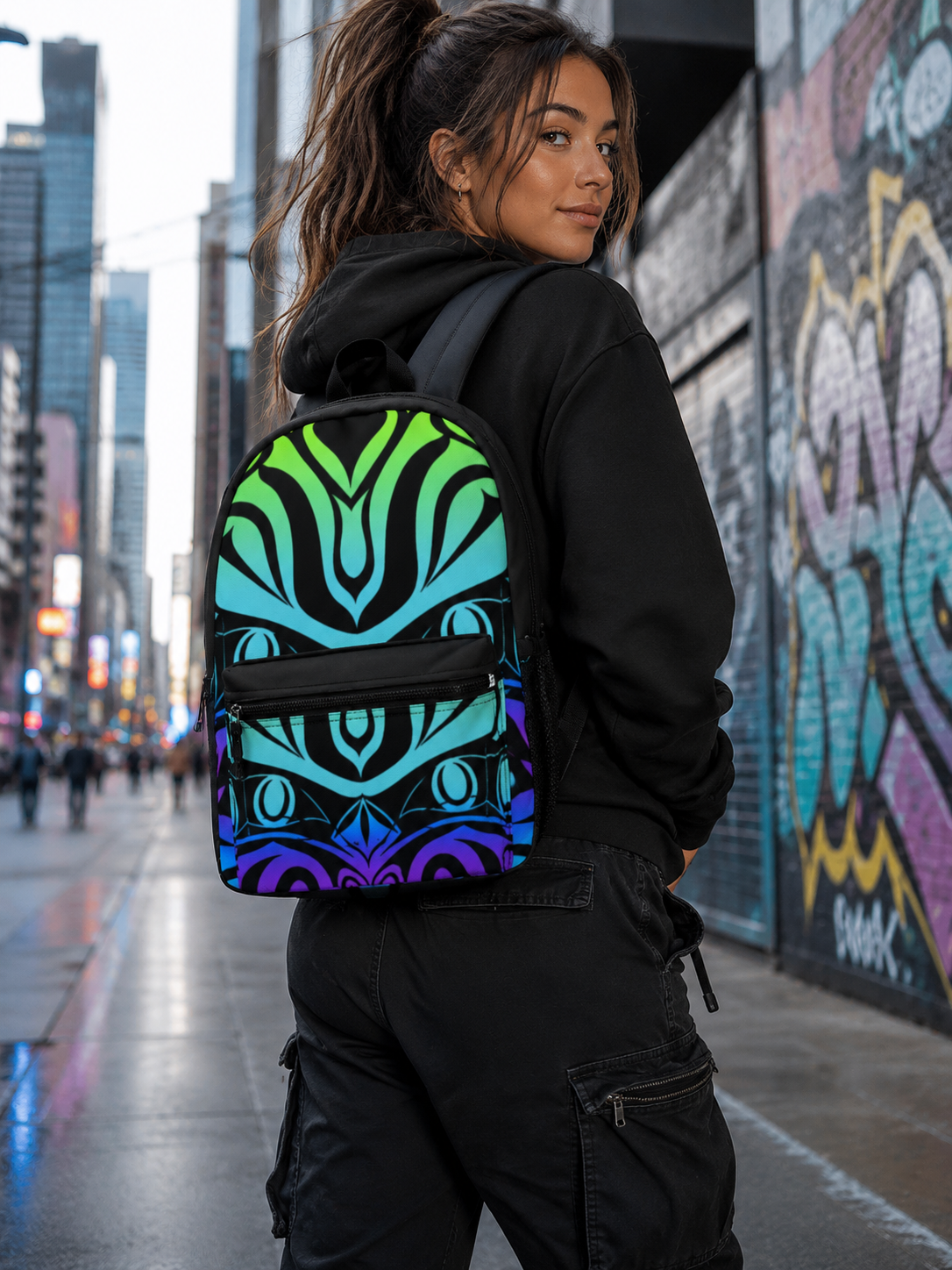 Electric Tribe Backpack — Vibrant Blue Green Purple
